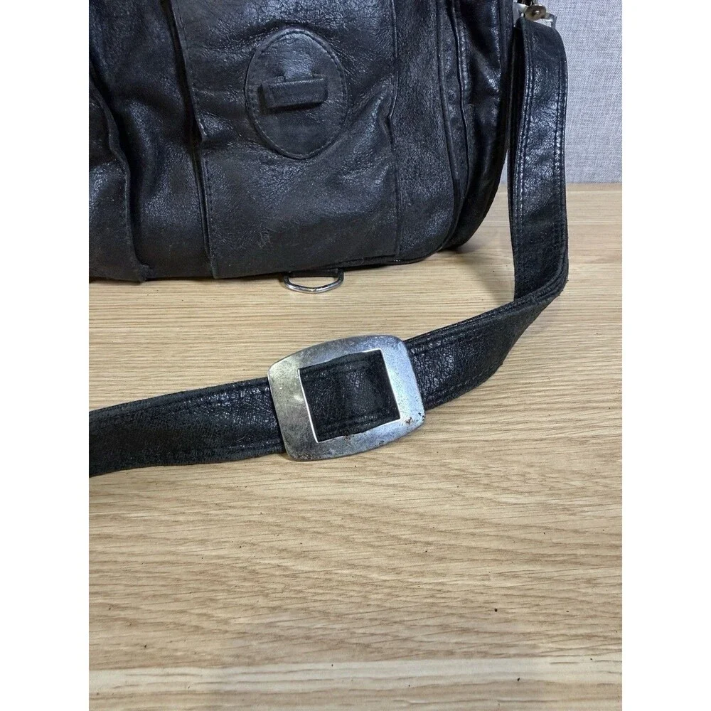 Vintage Unbranded Black Multi-Pocket Utility Crossbody Bag - Heavily Distressed